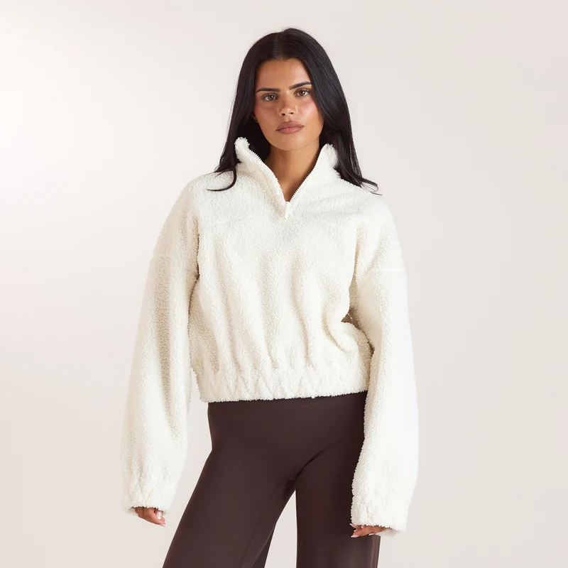 Funnel-Neck Borg Fleece - Cream