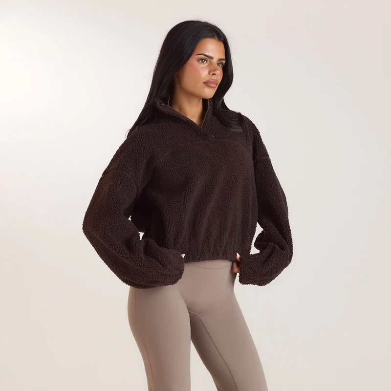 Funnel-Neck Borg Fleece - Dark Chocolate