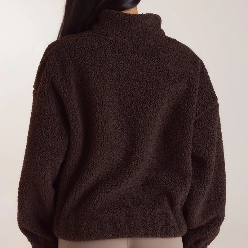Funnel-Neck Borg Fleece - Dark Chocolate