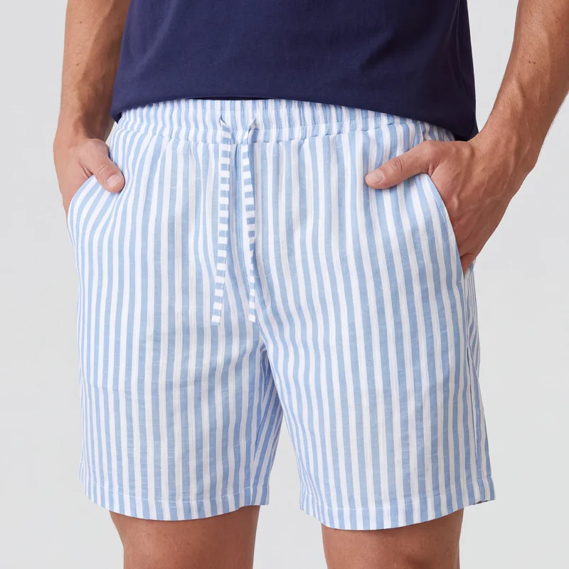 Schlafanzug Set Gestreift Herren Kurz | Blue Breeze/Weiß