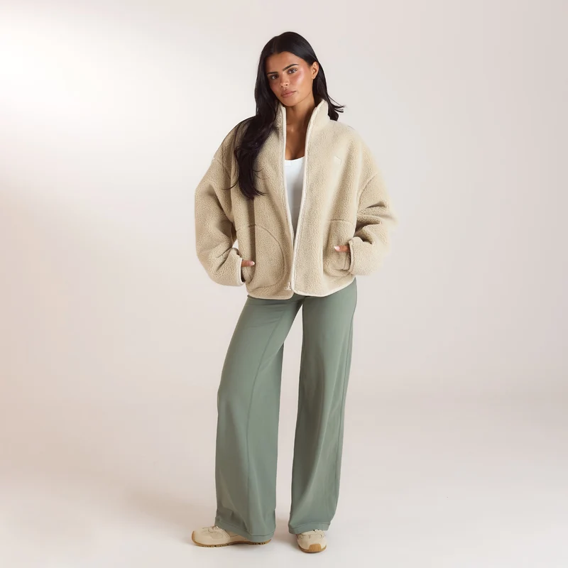 Zip-Up Borg Jacket - Cream