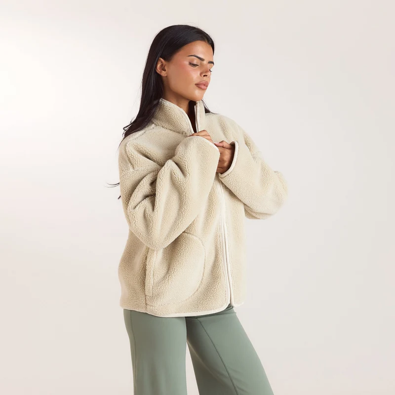 Zip-Up Borg Jacket - Cream