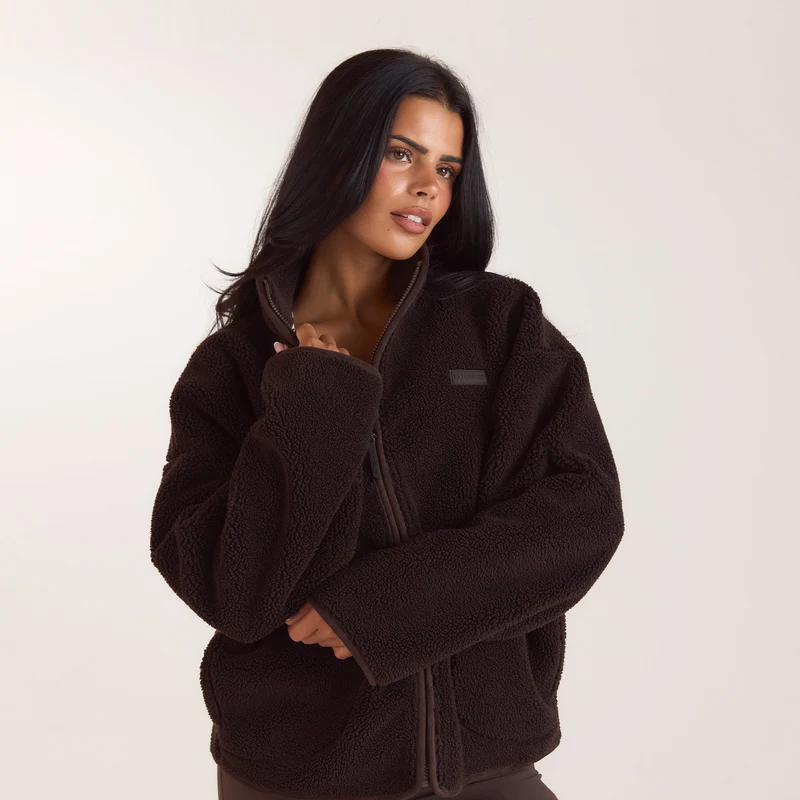 Zip-Up Borg Jacket - Chocolate