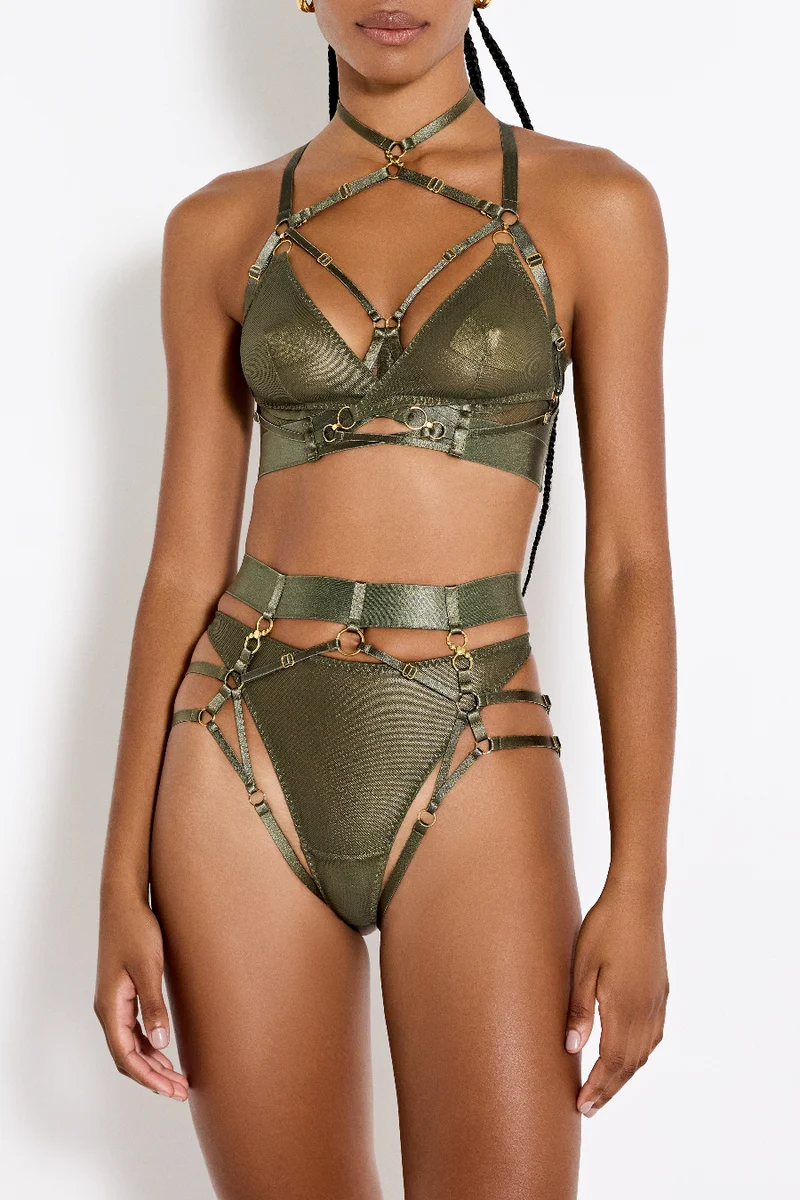 Bordelle Neda Multiway Harness Brief in Olive