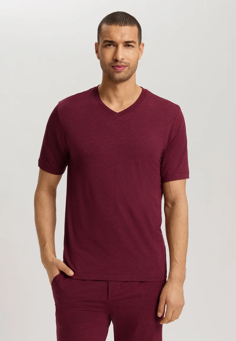 Casuals S/SLV Shirt V-Neck | carbernet melange 075035-073045