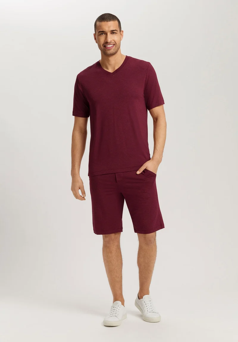 Casuals S/SLV Shirt V-Neck | carbernet melange 075035-073045
