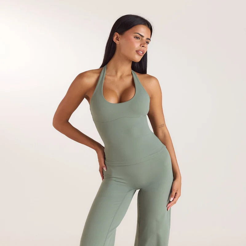 ContourSoft™ Halter-Neck Top with Built-In Bra - Sage Green