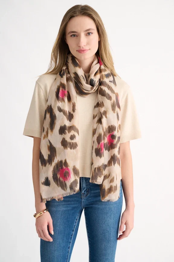 Painted Leopard Print Scarf Sandstone