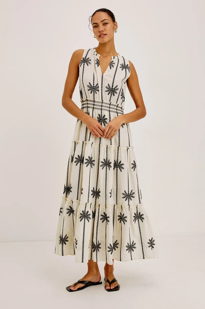 Loulou Midi Dress Embroidered Palms