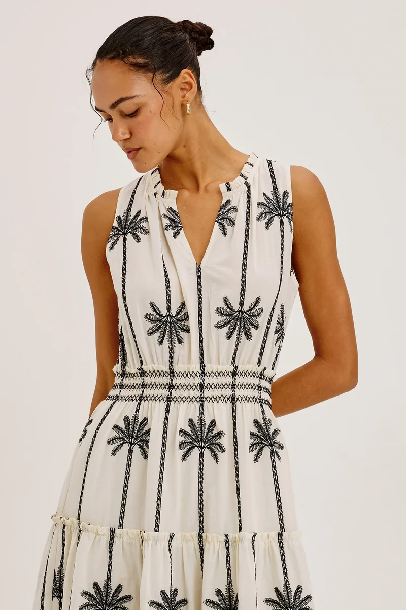 Loulou Midi Dress Embroidered Palms