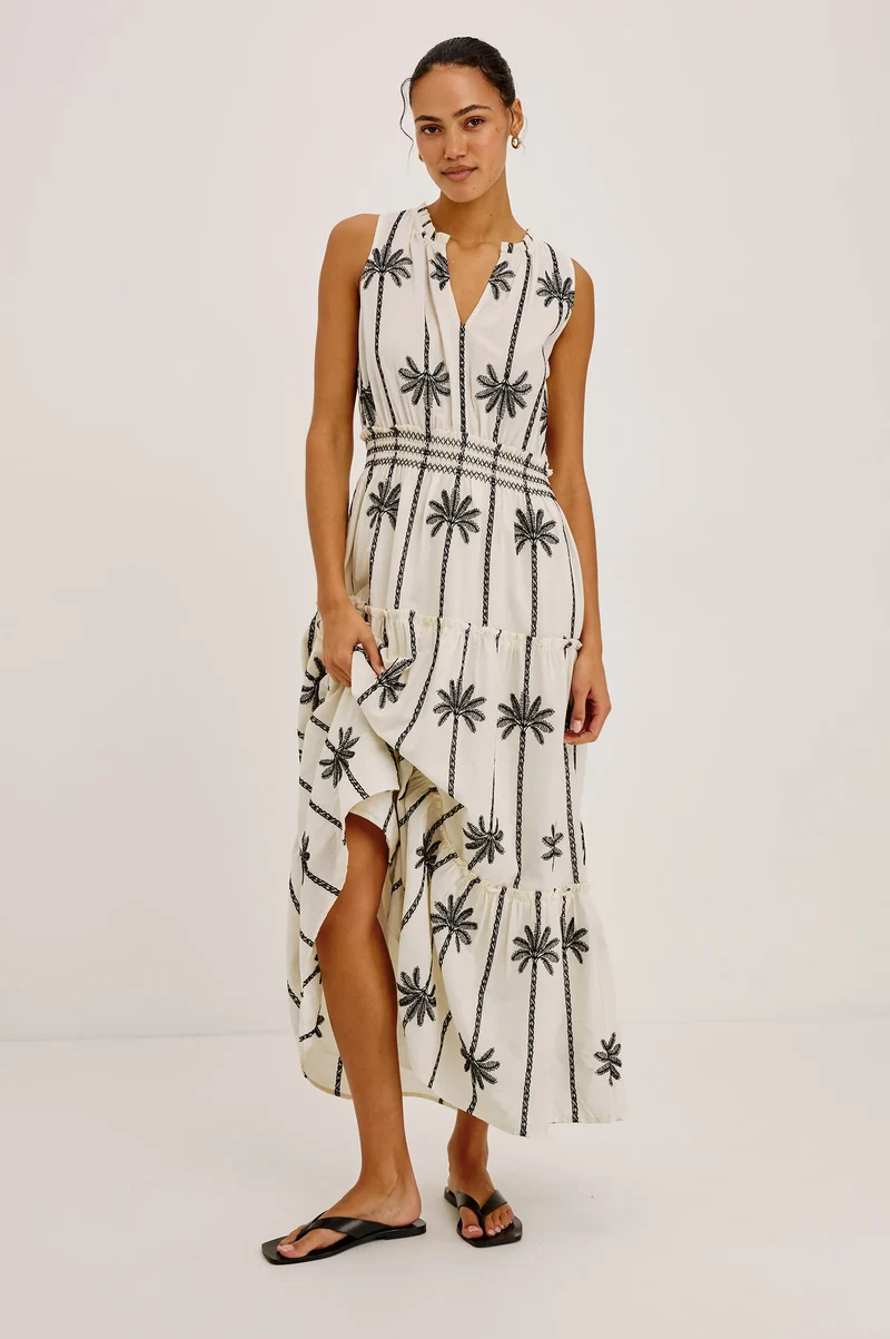 Loulou Midi Dress Embroidered Palms