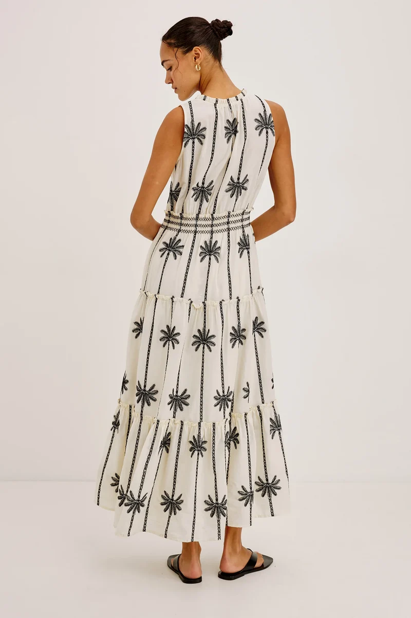 Loulou Midi Dress Embroidered Palms