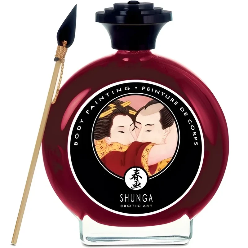SHUNGA Essbare Körperfarbe Erdbeere & Cava – mit Pinsel