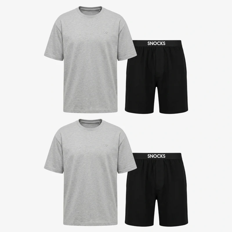 Schlafanzug Set Herren kurz | Mix (Schwarz/Hellgrau Meliert)