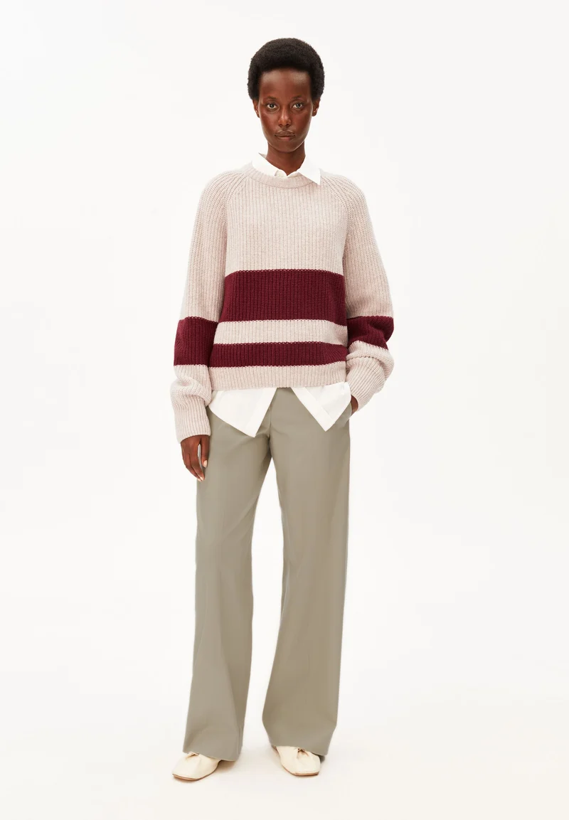 RIB STRIPED KNIT SWEATER
