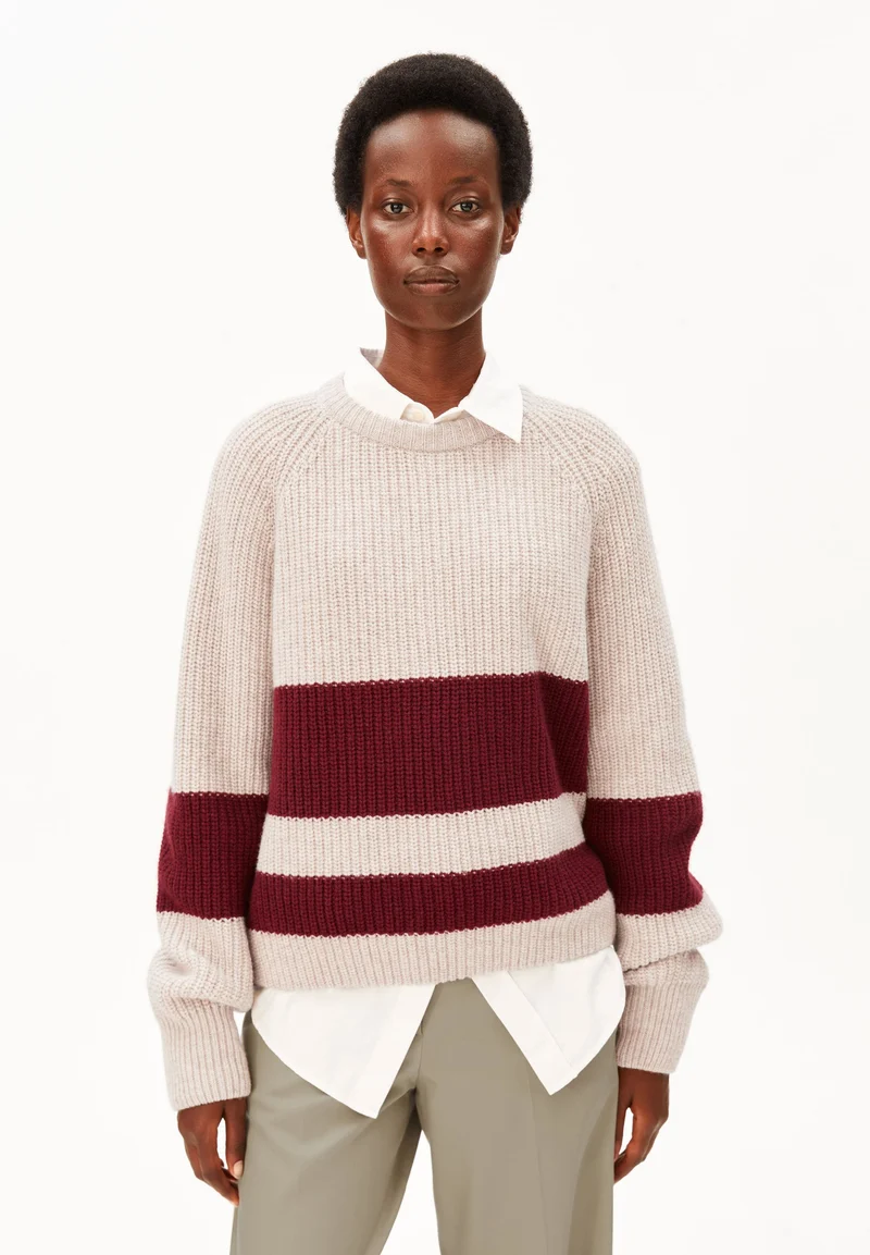 RIB STRIPED KNIT SWEATER