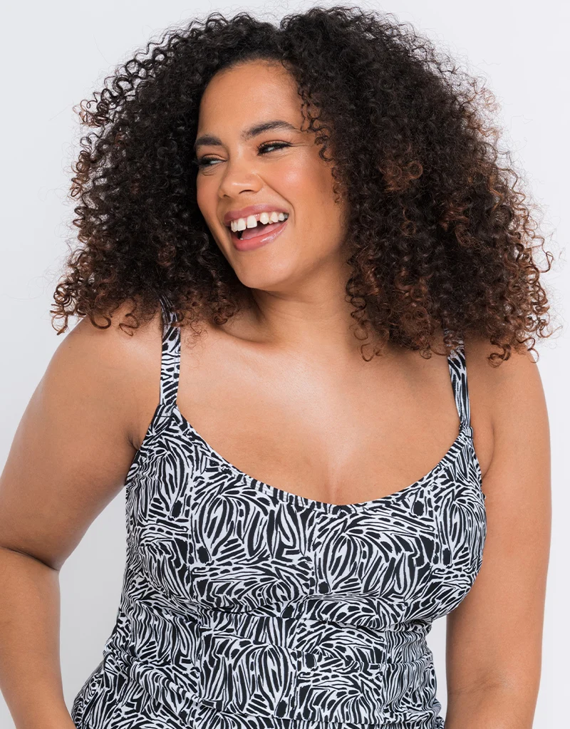 Curvy Kate Sundown Plunge Tankini Multiway Top Black Print