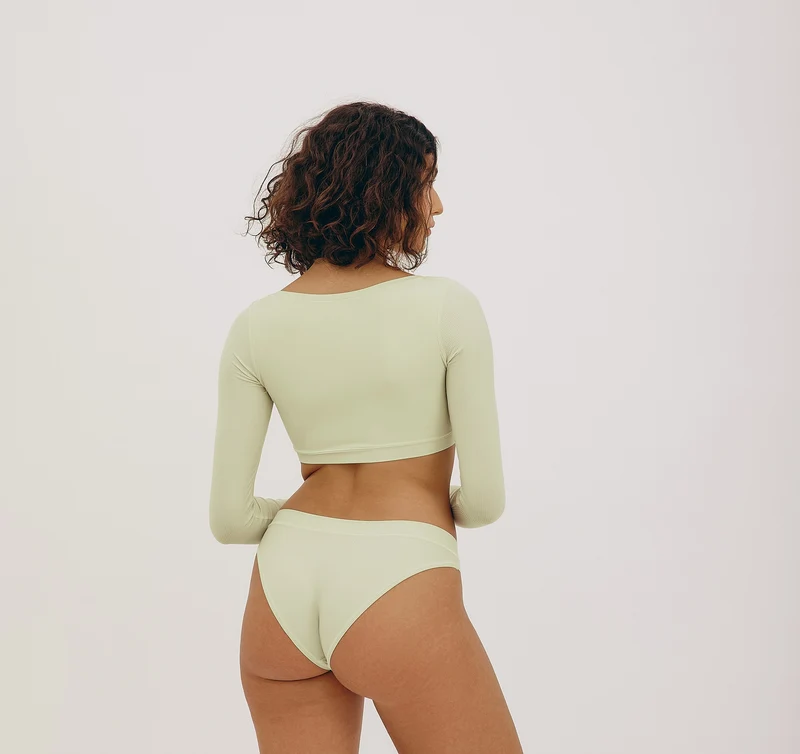 Algae Life Naked Rib Crop Scoop Neck Long Sleeve Top