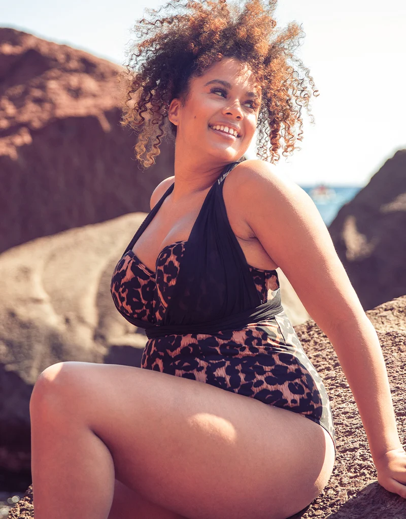 Curvy Kate Wrapsody Bandeau Strapless Multiway Swimsuit Leopard Print