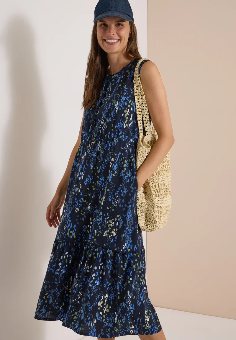 Midikleid mit Split Neck und Print