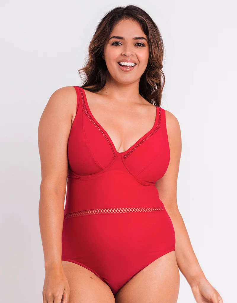 Curvy Kate First Class Multiway Plunge Swimsuit Red