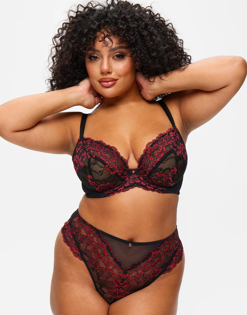 Ann Summers Sexy Lace High Waist Brazilian Brief Black/Red