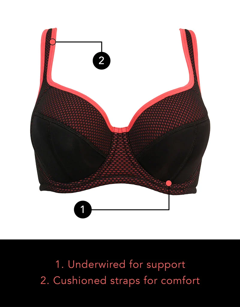 Pour Moi Energy Reach Full Cup Sports Bra Black/Coral