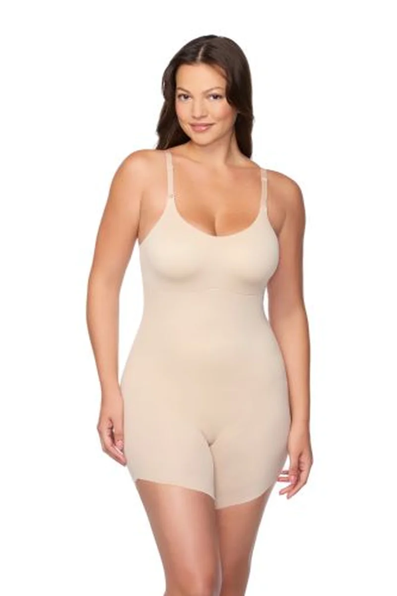 Naomi & Nicole Shapewear – Sidekick Body mit schrägem Saum und tiefem Rückenausschnitt, Warmbeige