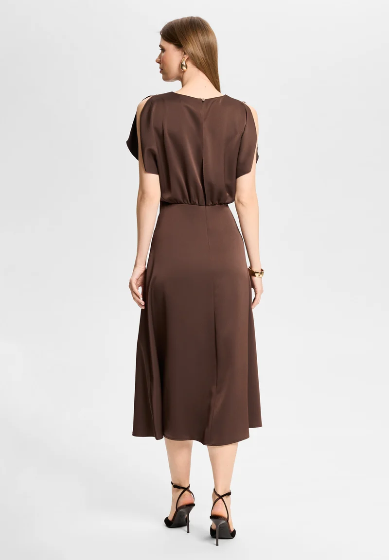 Cocktailkleid aus Satin mit geschlitzten Schulternähten