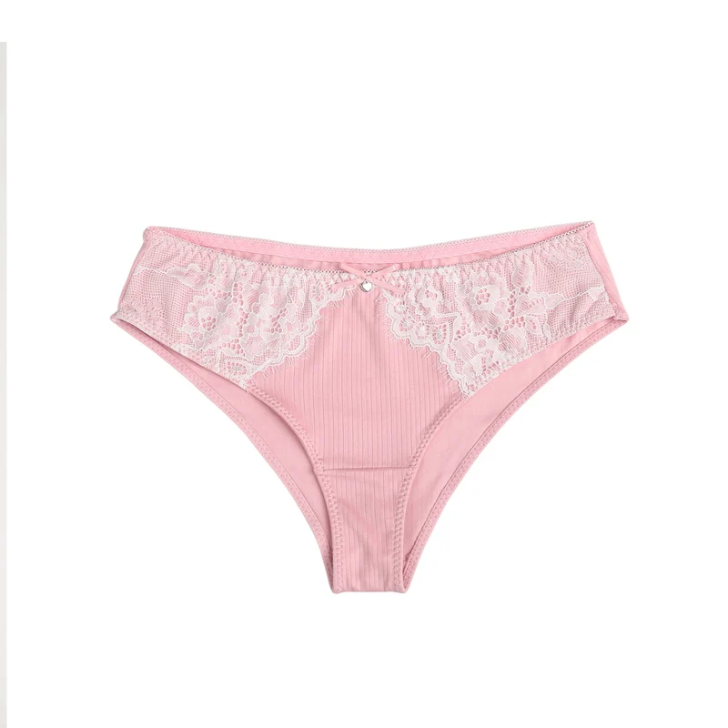 Rosa gestreifter Slip mit Spitzenbesatz und Schleife