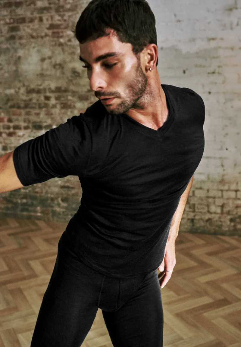 Silk/Cashmere S/SLV Shirt V-Neck | black 073152-070019
