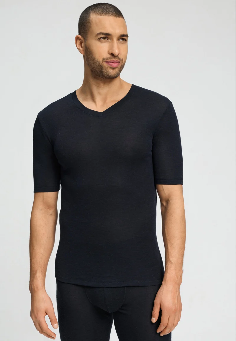Silk/Cashmere S/SLV Shirt V-Neck | black 073152-070019