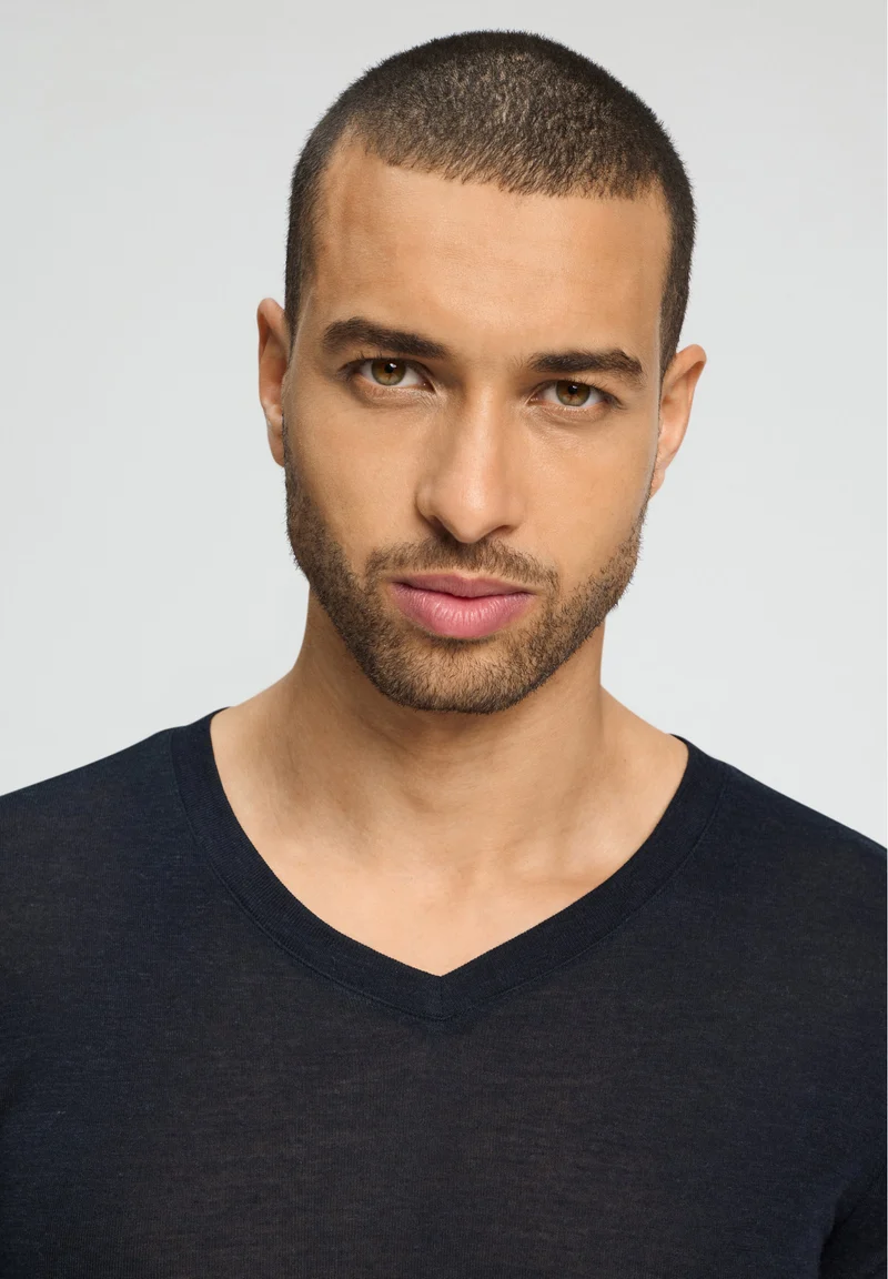 Silk/Cashmere S/SLV Shirt V-Neck | black 073152-070019