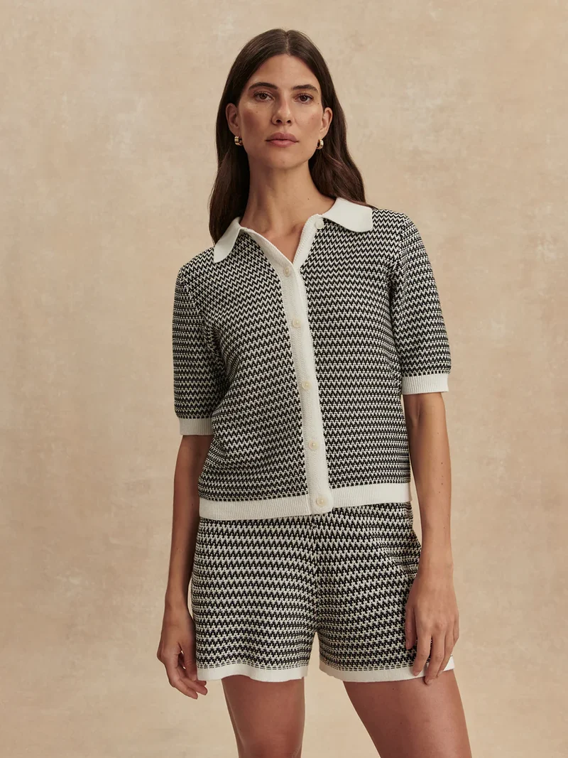 Gaelle Polo Knit White/Black