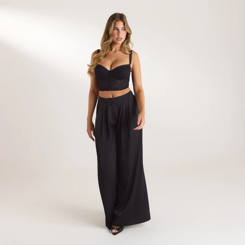 Satin Pleated Trousers - Black
