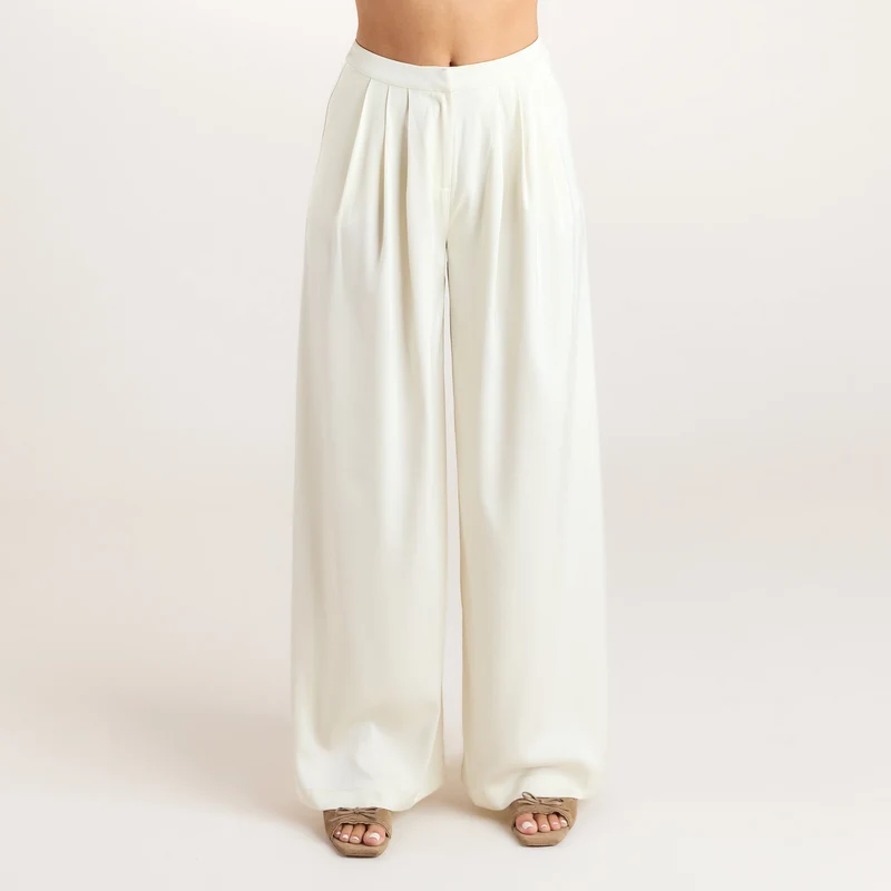 Satin Pleated Trousers - Cream