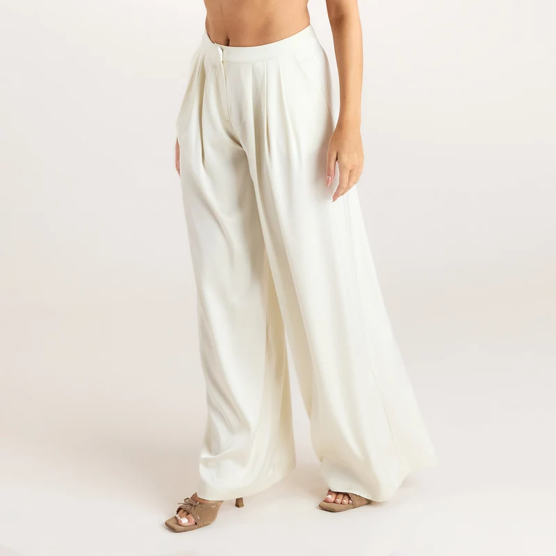 Satin Pleated Trousers - Cream