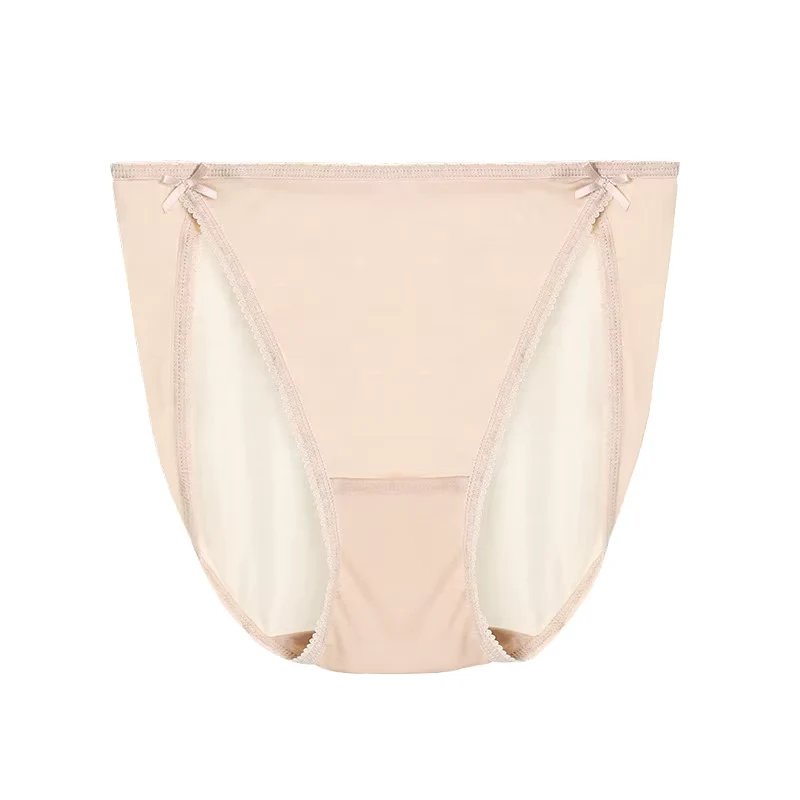 Sandfarbene, einfarbige, sexy und bequeme Seidenunterwäsche, nahtloser Seidenslip