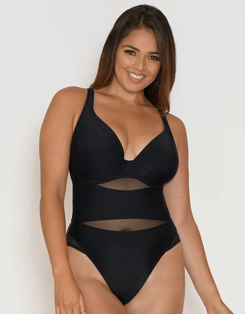 Curvy Kate Sheer Class Plunge Swimsuit Black