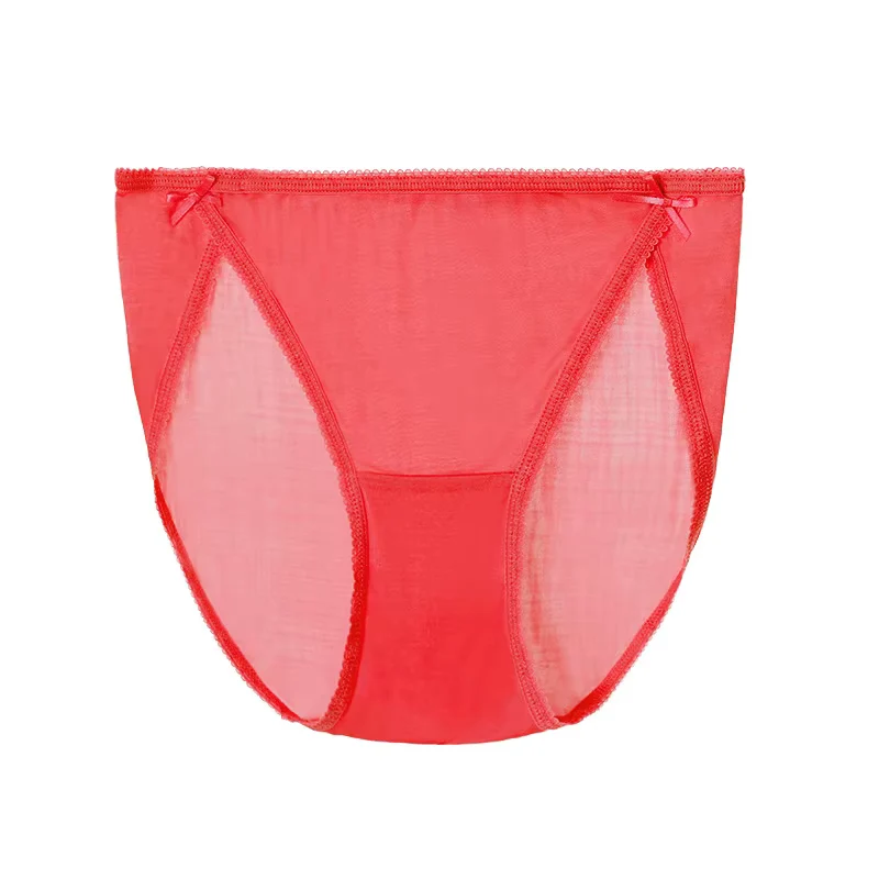 Rote, einfarbige, sexy und bequeme Seidenunterwäsche, nahtloser Seidenslip