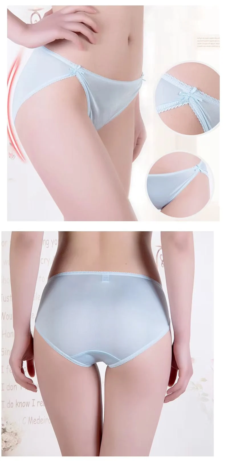 Rote, einfarbige, sexy und bequeme Seidenunterwäsche, nahtloser Seidenslip