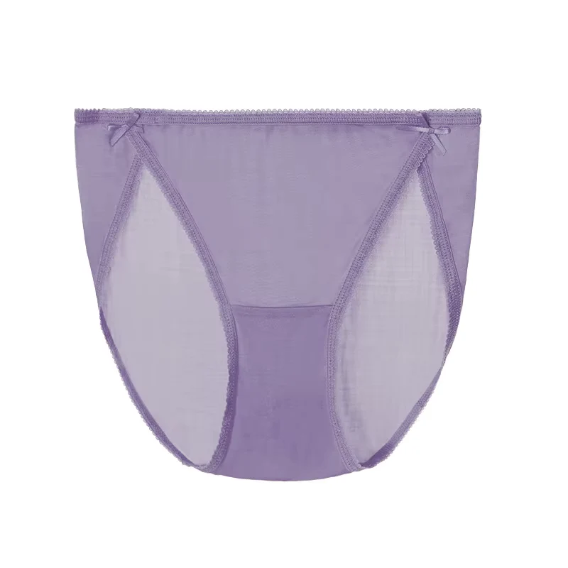 Lila, einfarbiger, sexy und bequemer Seidenslip, nahtloser Seidenpanty