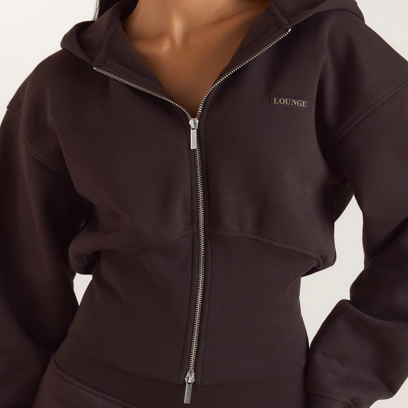 Taillierter Zip-Hoodie - Dunkle Schokolade