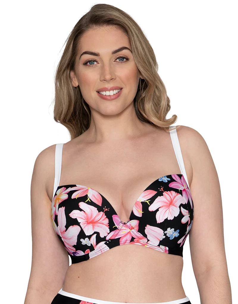 Curvy Kate Tropicana Moulded Plunge Bikini Top Black Print