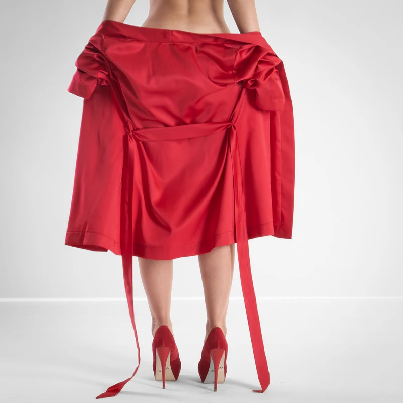 Red Satin Flame - sexy kurzer Kimono - Rot