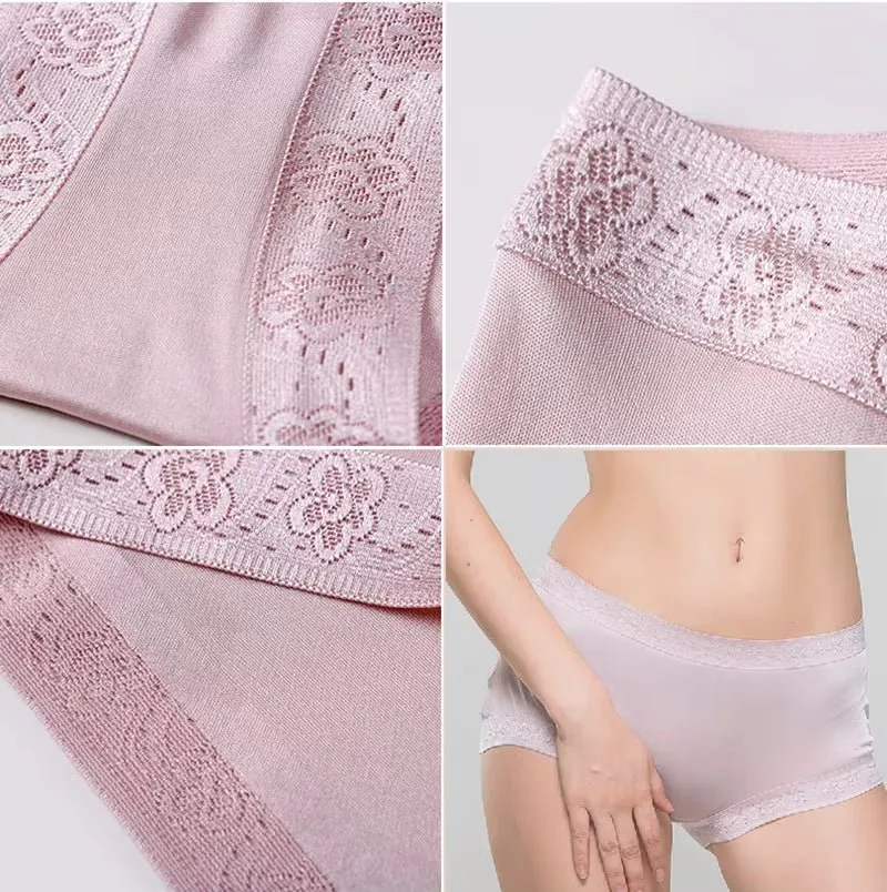 Silberne Spitzenhöschen, sexy, atmungsaktiv, mittelhoher Bund, nahtlose Seidenunterwäsche