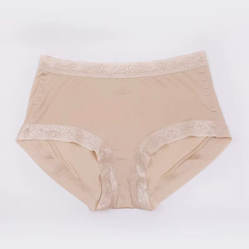 Sexy, atmungsaktive Seidenunterwäsche aus Kamelhaarspitze mit mittelhohem Bund