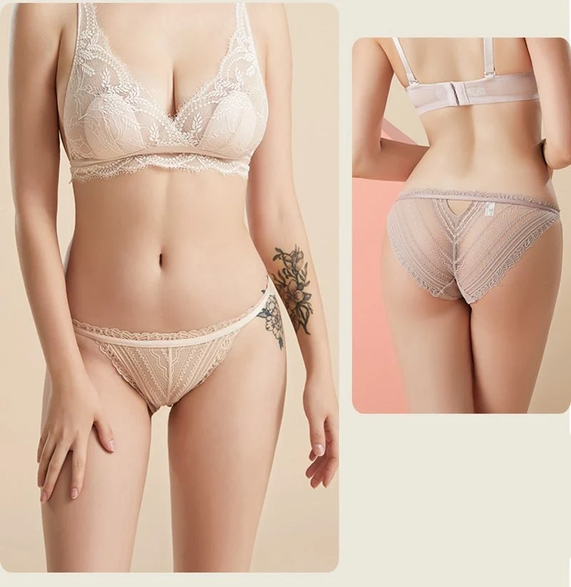 Rosa, tief sitzende, transparente, nahtlose Unterwäsche mit Cut-Outs