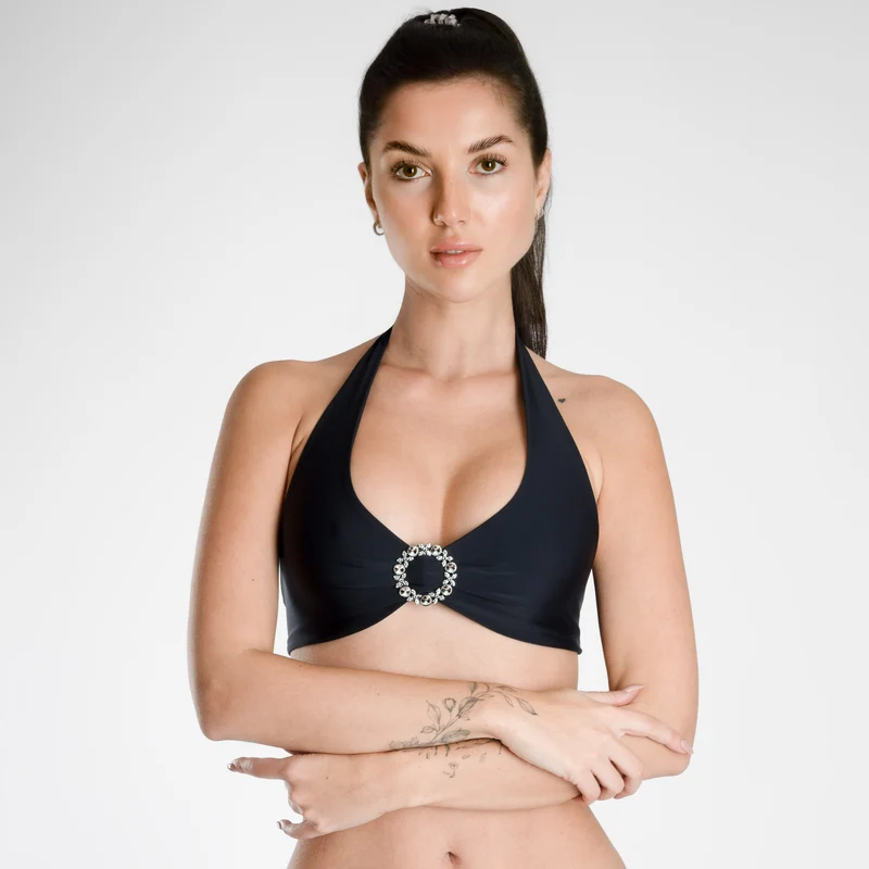 Shine In Black - Neckholder Bikini Top - schwarz