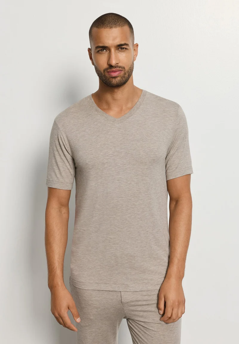 Casuals S/SLV Shirt V-Neck | hazelnut melange 075035-073115
